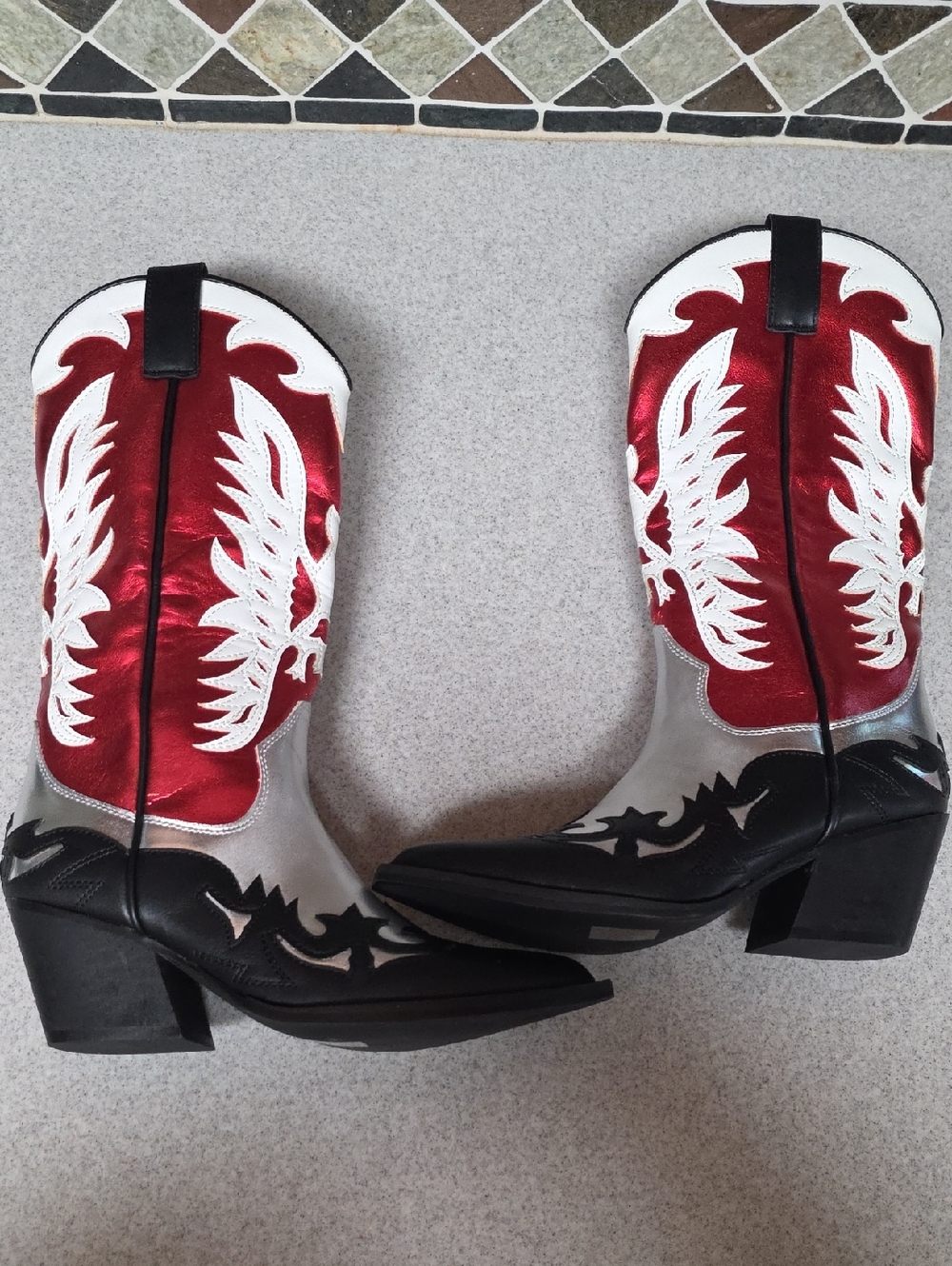 Mi.iM Red White and Black Western Heeled Boots